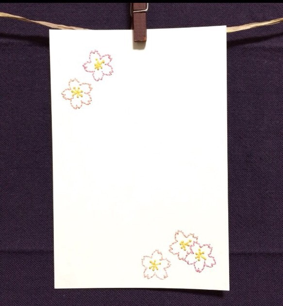 【送料無料！】刺繍のメッセージカード【さくら】セット 1枚目の画像