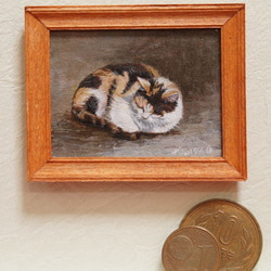 小さな猫の肉筆作品　「ねこ」折りたためるイーゼルつき 3枚目の画像
