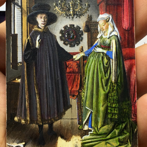 手描き手作りミニチュア細密模写 ファンアイク「アルノルフィーニ夫妻