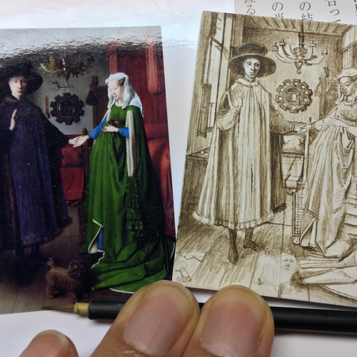 手描き手作りミニチュア細密模写 ファンアイク「アルノルフィーニ夫妻