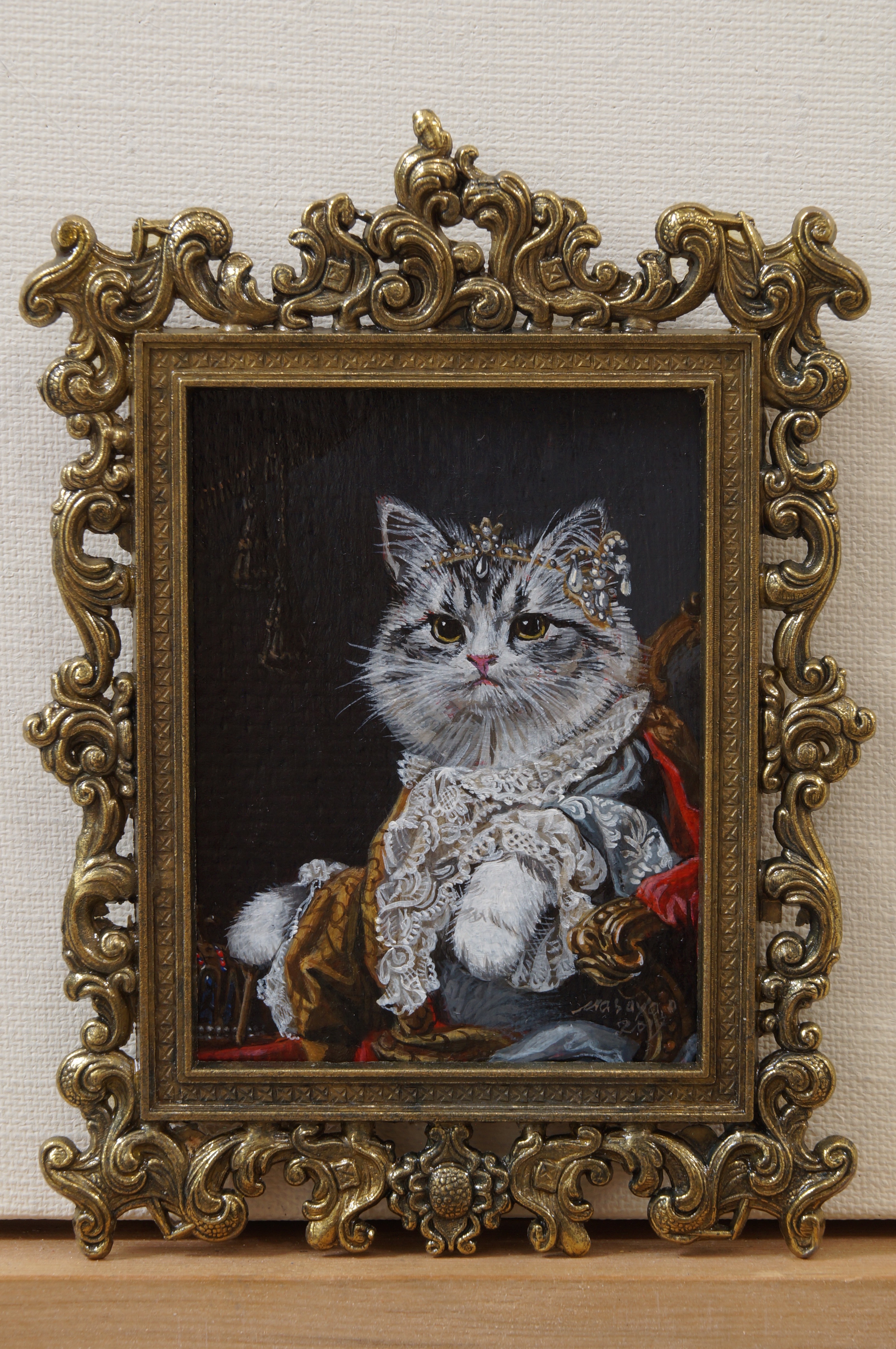 アンティーク 絵画 アクリル画 猫 \