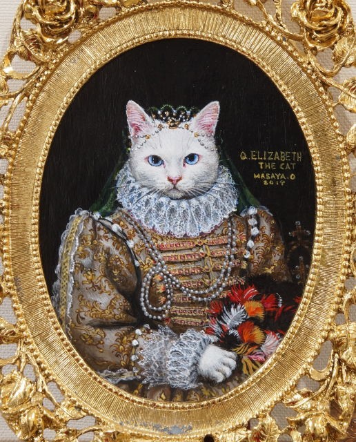 肉筆アクリル画「ねこ貴族 エリザネコ1世」マトソン製24K