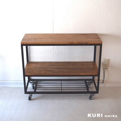 キャスター付オープンラック（アイアン＋ウッド 無垢材セレクト） 4枚目の画像