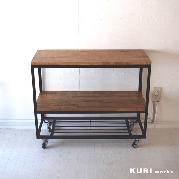キャスター付オープンラック（アイアン＋ウッド 無垢材セレクト） 4枚目の画像