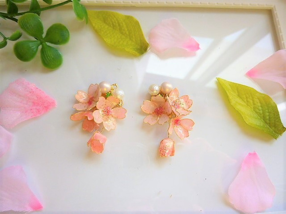 ((再々販))♡桜うぐいす　パールのイヤリングorピアス　浅緋（usukihi） 1枚目の画像