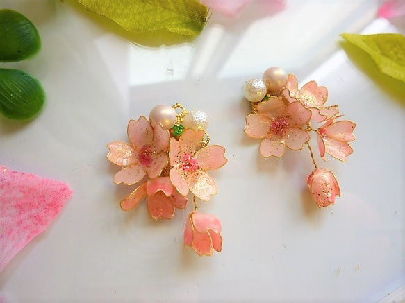 ((再々販))♡桜うぐいす　パールのイヤリングorピアス　浅緋（usukihi） 2枚目の画像