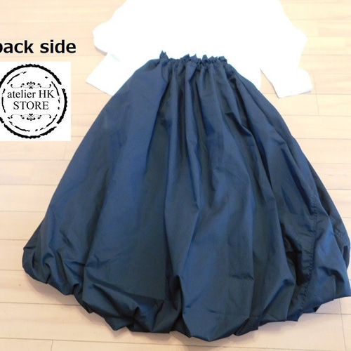 バルーンスカート◇完成品ロングスカート・黒×ピアノ鍵盤柄  