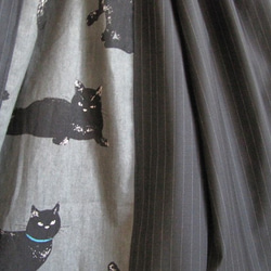 黒猫＊ワイドパンツ【受注作成・オーダーメイド】ブラックストライプ×黒猫柄はカラー選択可 5枚目の画像