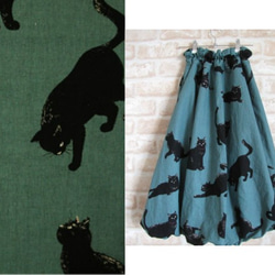 黒猫グリーン・バルーンスカート【受注作成・サイズオーダー・おおきいサイズも作成可】 2枚目の画像