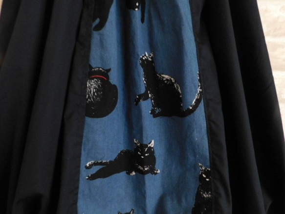 黒猫・バルーンスカート（ネイビー）【受注作成・サイズオーダー】大きいサイズも作成可 4枚目の画像