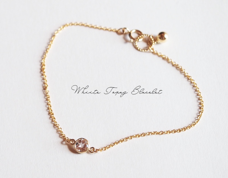 宝石質ホワイトトパーズのブレスレット　14KGF