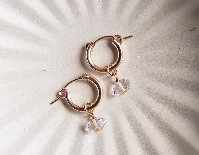 14kgfハーキマーダイヤモンドフープピアス