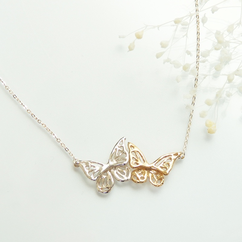 ツインバタフライネックレス(silver×gold)