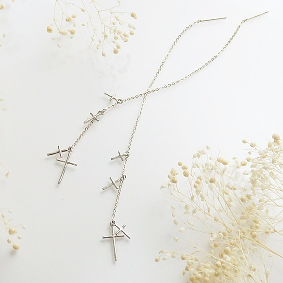 Star Cross pierced earring(silver) 第1張的照片