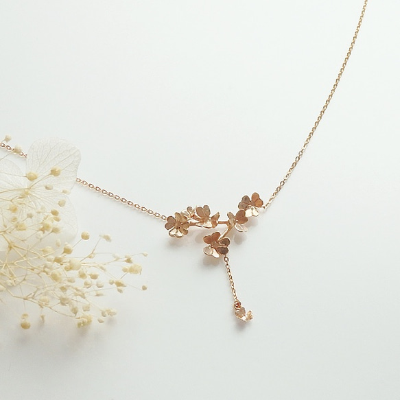 幸せの四つ葉入り＊ クローバー畑のネックレスA (pink gold