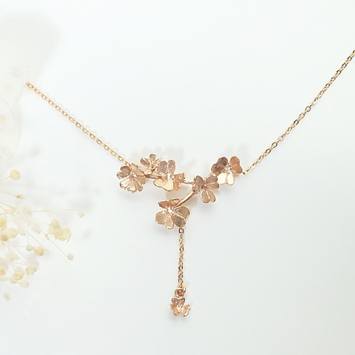 幸せの四つ葉入り＊ クローバー畑のネックレスA (pink gold