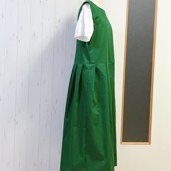 タック切り替えジャンパースカート/グリーン 2枚目の画像