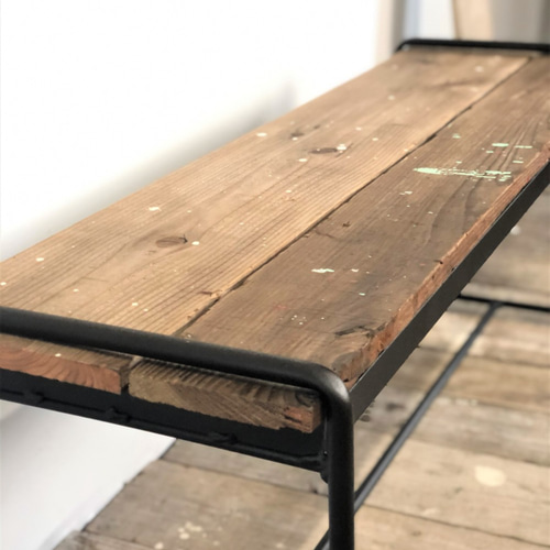 アイアンベンチ•長椅子【鉄脚/足場板・スギ古材】　1点モノ アイアンベンチ・長椅子【鉄脚/足場板・スギ古材】1点モノ 椅子
