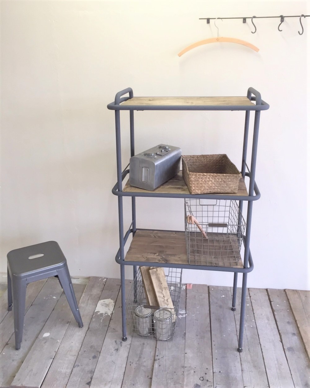 アイアンポールシェルフ/Iron pole shelf/3段/アジャスター