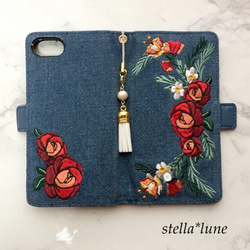 【iPhone6/6s/7/8】選べるタッセル＊ローズ刺繍手帳型ケース 3枚目の画像