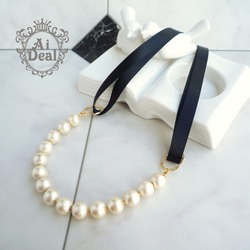 SOLDOUT＊Satin ribbon cotton pearl necklace 1枚目の画像