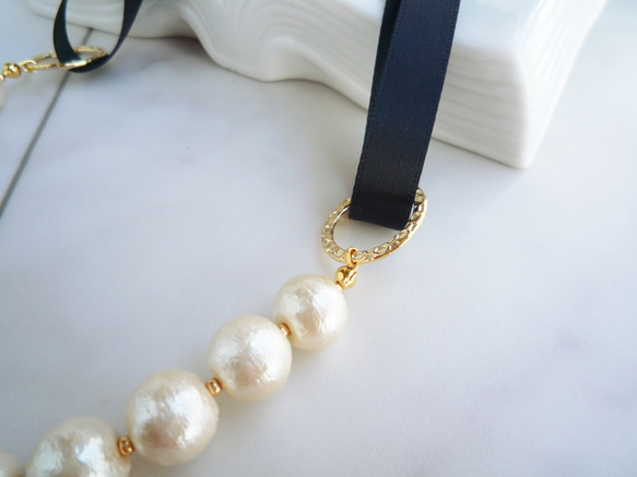 SOLDOUT＊Satin ribbon cotton pearl necklace 2枚目の画像