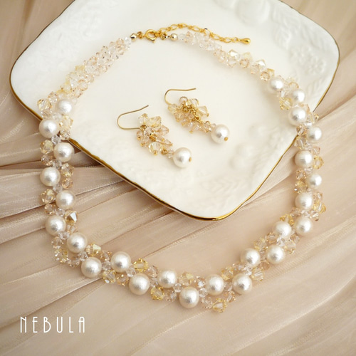 BLOOM 　真珠ピアスとネックレス　セットアップ コットンパールとプレシオサのセレモニーセットアップ＋ネックレス