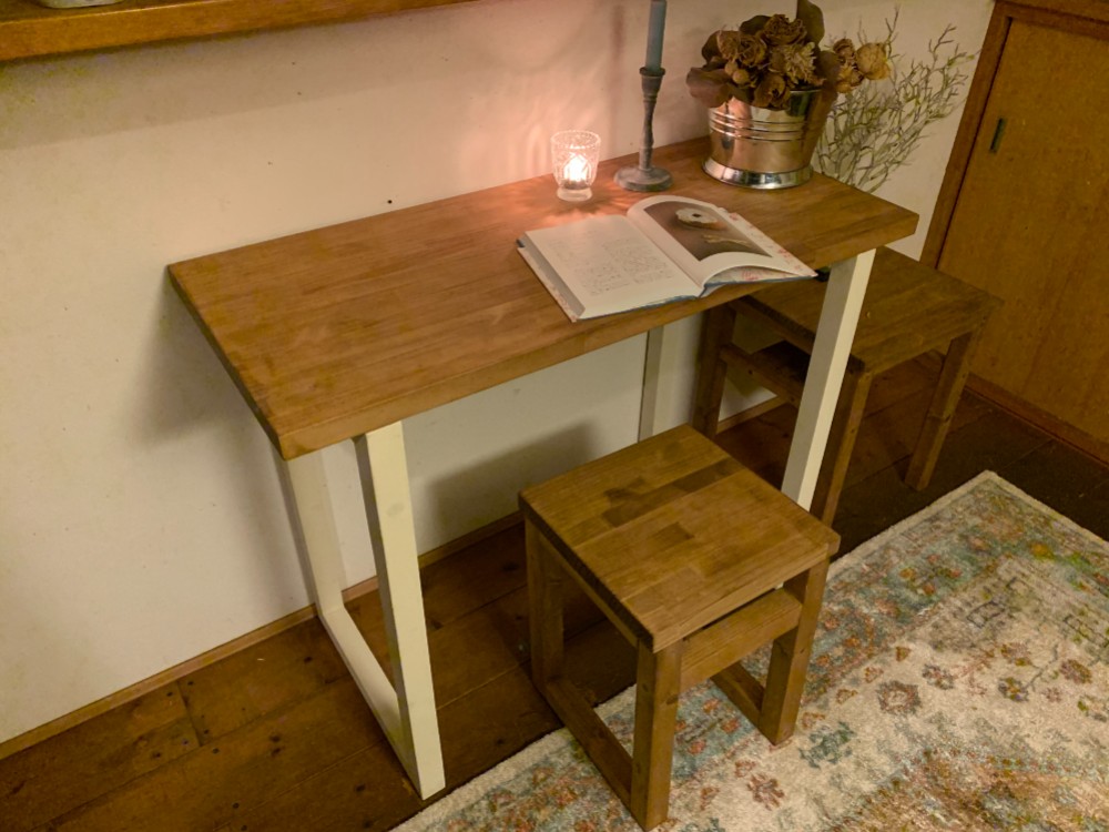 ◆ワークテーブル【厚板・角脚】W９１× D４０× H７０【ブラウン／ホワイト】