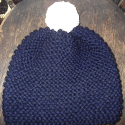 ガーター編みの紺ニットキャップ（送料無料） 7枚目の画像
