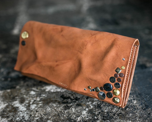 本革 大阪レザー ハンドメイド スタッズ ラウンド 長財布 ビンテージ ブラック 本革 大阪レザー ハンドメイド スタッズ ラウンド 長財布 ビンテージ