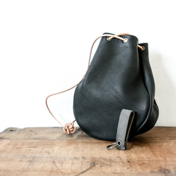 鹿革巾着ポーチ　レザーリング 鹿革巾着ポーチレザーリング