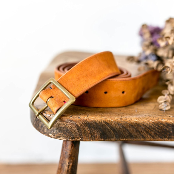 真鍮無垢 柔らかなシンプルレザーベルト メンズ / キャメル 小物