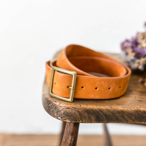 真鍮無垢 柔らかなシンプルレザーベルト メンズ / キャメル 小物