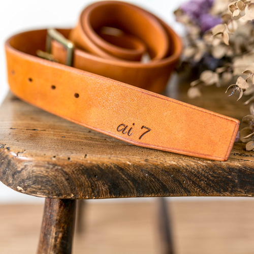 真鍮無垢 柔らかなシンプルレザーベルト メンズ / キャメル 小物