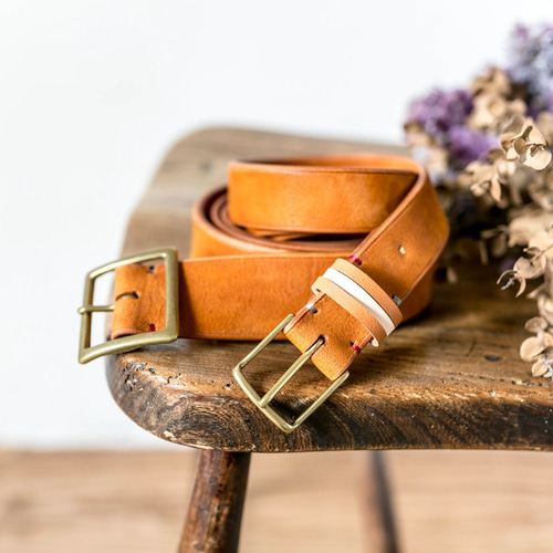 柔らかなシンプルレザーベルト ペアセット / キャメル その他