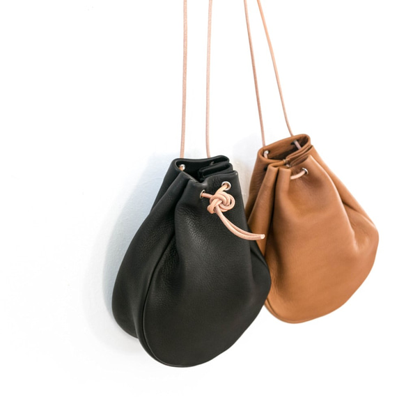 お揃いリンクコーデセット 鹿革巾着サコッシュバッグ 巾着バッグ +K