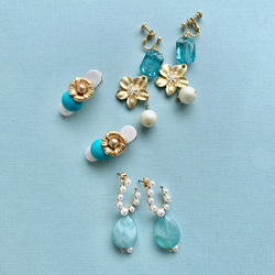 美麗的藍色和啞光花朵耳環/耳環 第5張的照片