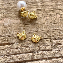 金色古董 Omase 貓樹脂耳環/無孔耳環帶珍珠捕捉 第4張的照片