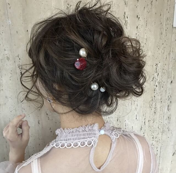 つぶつぶビーズ×パール ヘアバトン 3枚目の画像