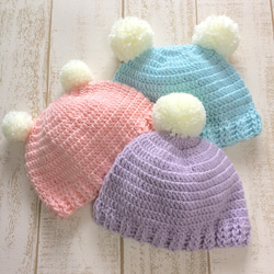 可選pom-poms嬰兒針織帽 第1張的照片