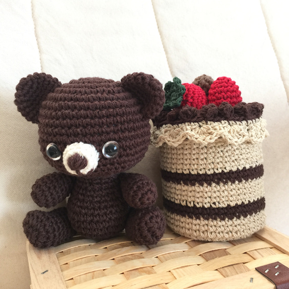 【Creema限定】カラカラクマちゃんとティラミスストロベリーケーキの綿棒ケースカバー セット 5枚目の画像