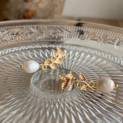 樹葉耳環+戒指淡水珍珠禮盒套裝 第2張的照片