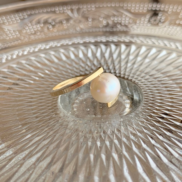 樹葉耳環+戒指淡水珍珠禮盒套裝 第4張的照片