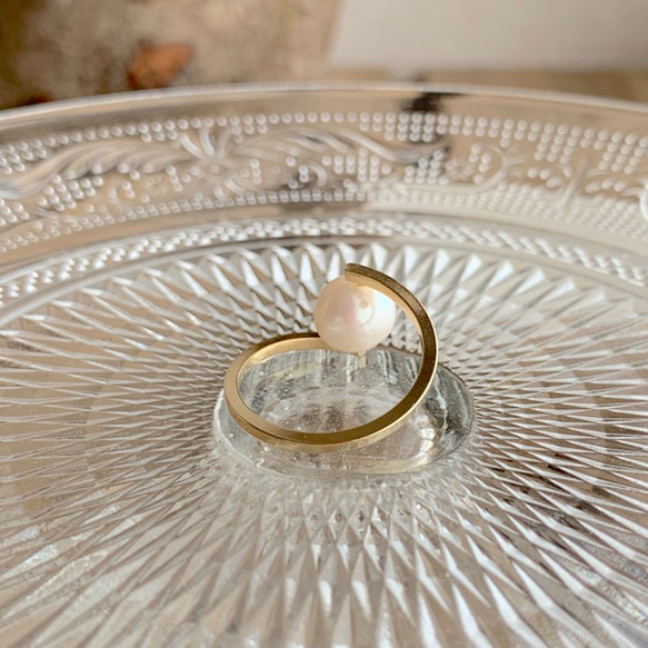 樹葉耳環+戒指淡水珍珠禮盒套裝 第5張的照片