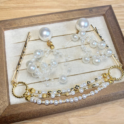 Gold Shine Pearl三重短背頭帶+珍珠淋浴耳環裝扮套裝 第1張的照片