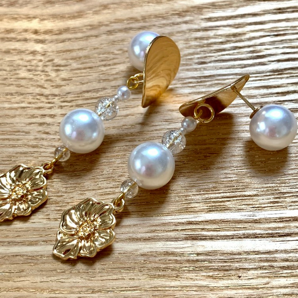 botanical pearl × gold ピアス(パールキャッチ) 1枚目の画像