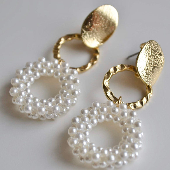 簡單的珍珠戒指耳環/耳環 第2張的照片