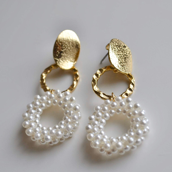 簡單的珍珠戒指耳環/耳環 第3張的照片