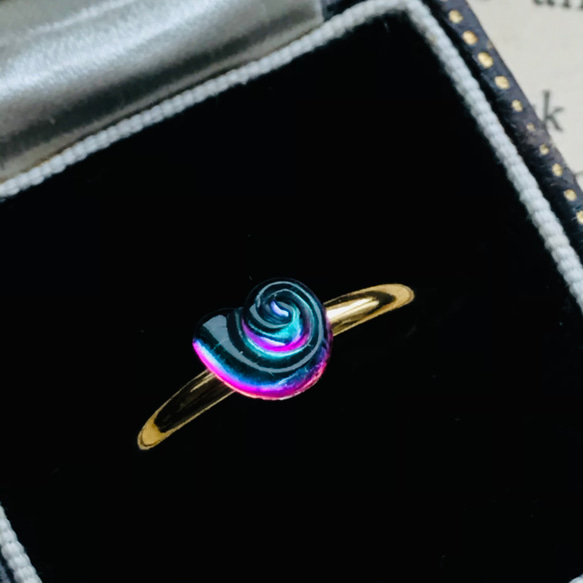 再販✖️6  人魚　マーメイド　見る角度で色変化　深海の商人　ヴィンテージ　巻貝ガラス　指輪　リング　貝 1枚目の画像