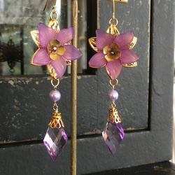 再販✖️7   イロアソビ　アクリル　紫のお花　ピアス　イヤリング 4枚目の画像